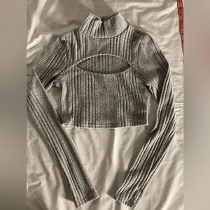 SHEIN Gray Ribbed Cutout Crop Top